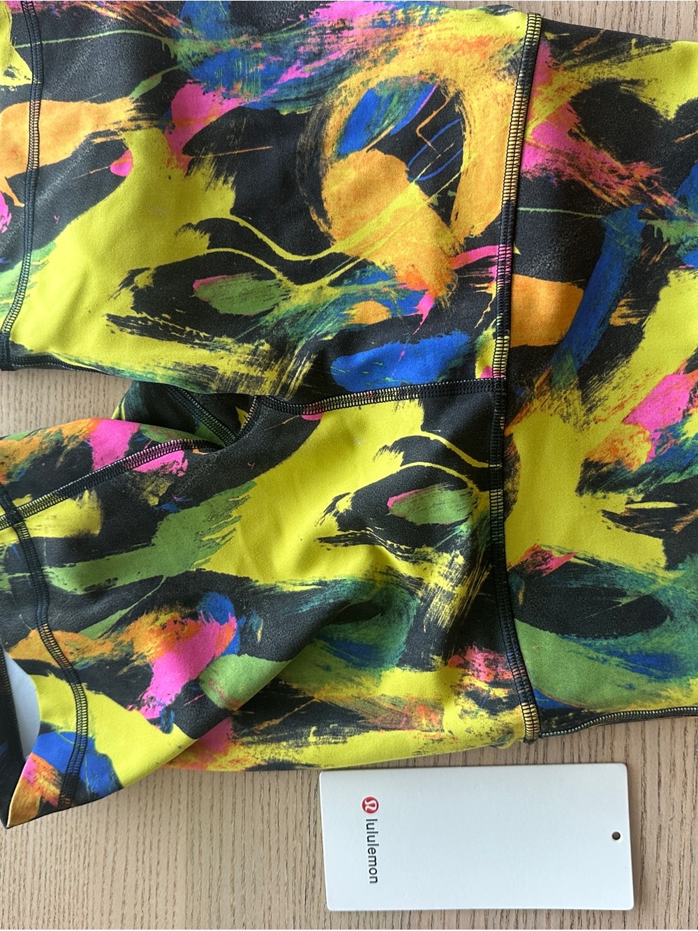 lululemon athletica Neon Yellow Multicolor Abstract Bike Shorts
